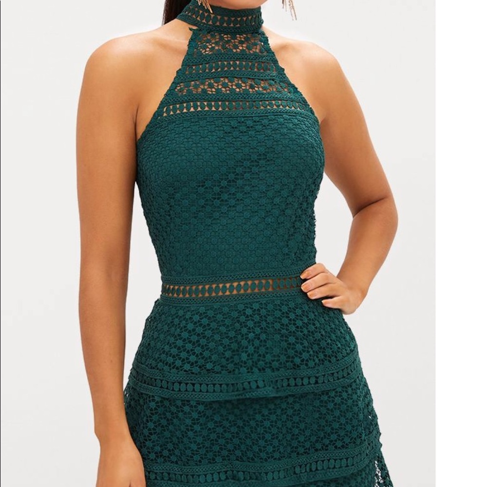 Prettylittlething lace panel tiered bodycon dress